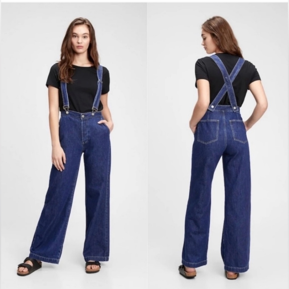 Gap Wide Leg Suspender Jeans Size 6 Petite | Overalls
